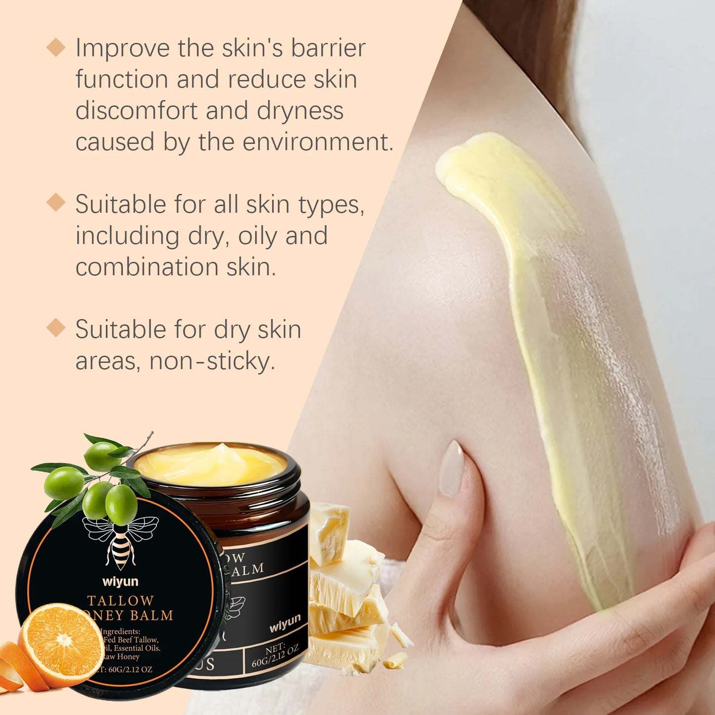 Beef Tallow Honey Cream – Brightening & Firming Moisturizing Body Lotion